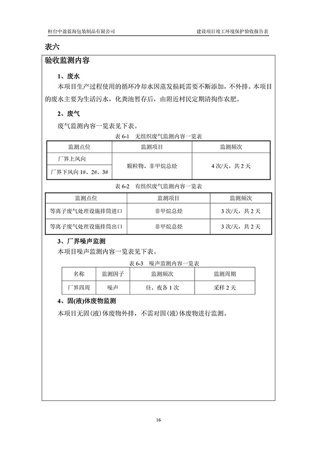 桓台中盈蓝海包装制品有限项目验收检测报告表4